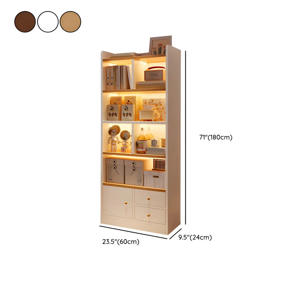 Closed Back Vertical Rustic Wooden Storage Bookcase 