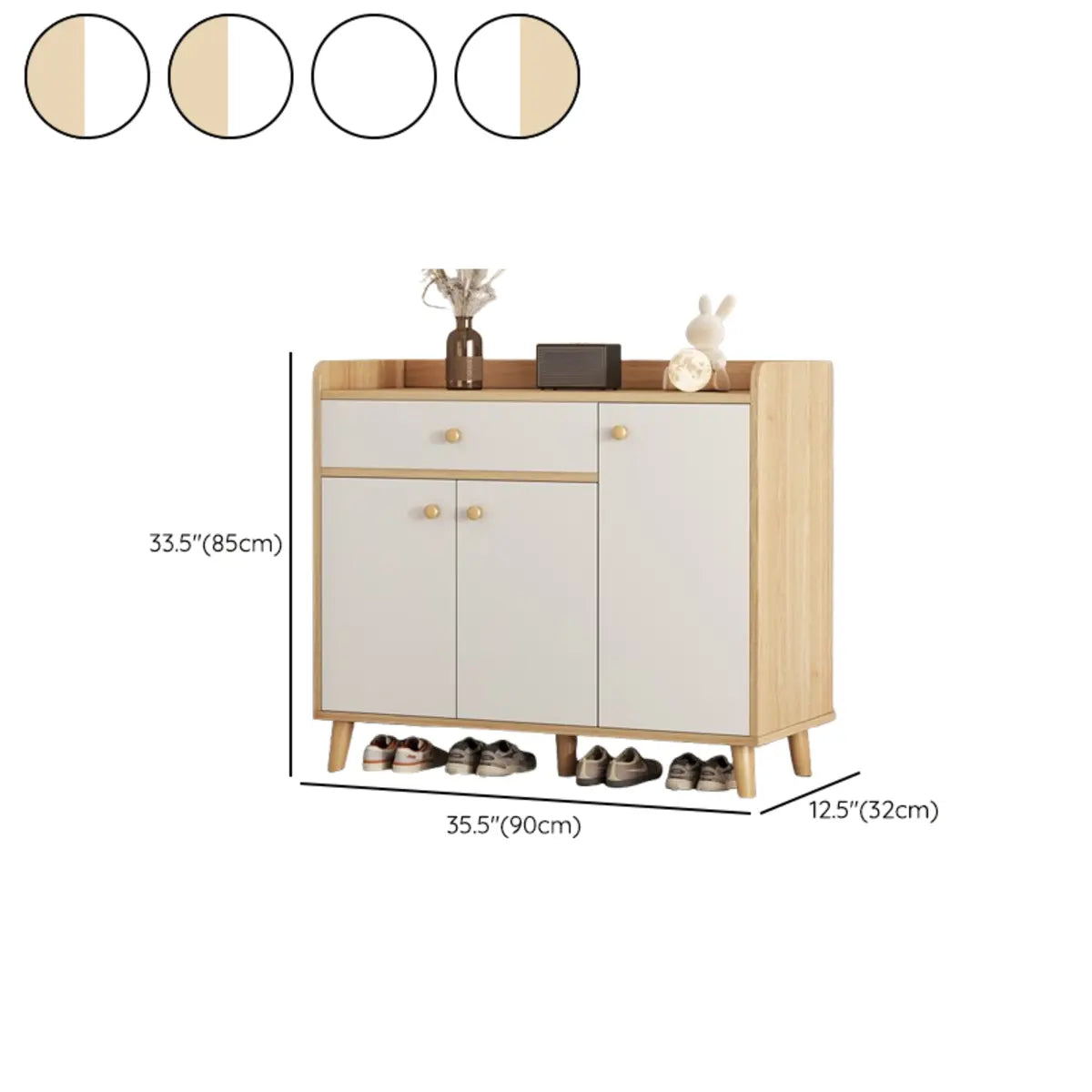 Closed Back Wood Entryway Beige Large Shoe Cabinet 