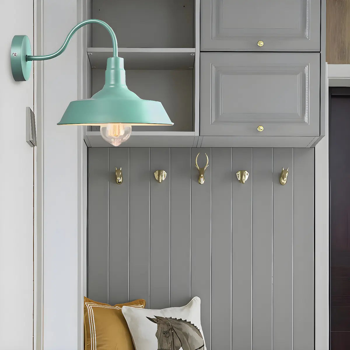Coastal Barn Metal Bedroom Blue Reading Wall Sconce Image - 9