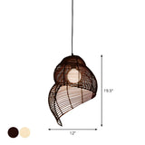 Coastal Beige Coffee Rattan Spiral Shell Pendant Light Image - 6