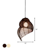 Coastal Beige Coffee Rattan Spiral Shell Pendant Light Image - 7