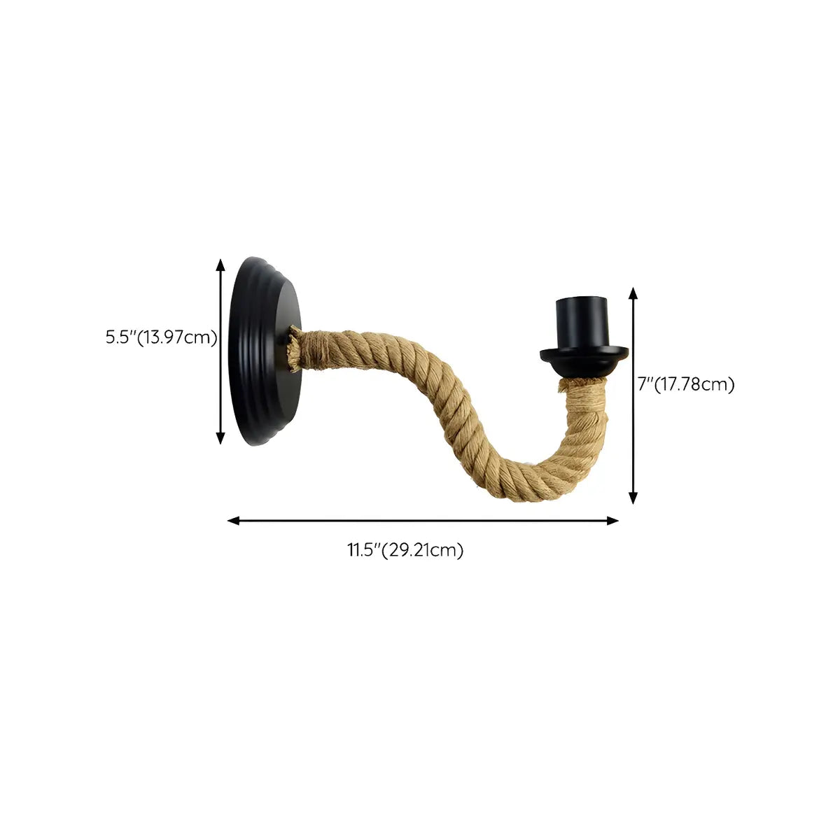 Coastal Curve Rope Metal Bedroom Black Mini Wall Sconce 