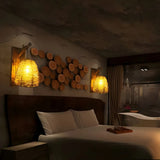 Coastal Cylinder Wood Rattan Dining Room Yellow Wall Sconce Image - 9