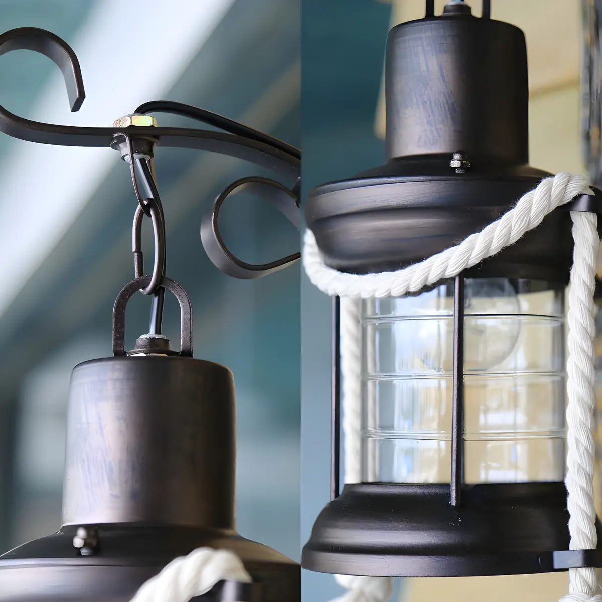 Coastal Lantern Glass Outdoor Black Mini Wall Sconce Image - 4
