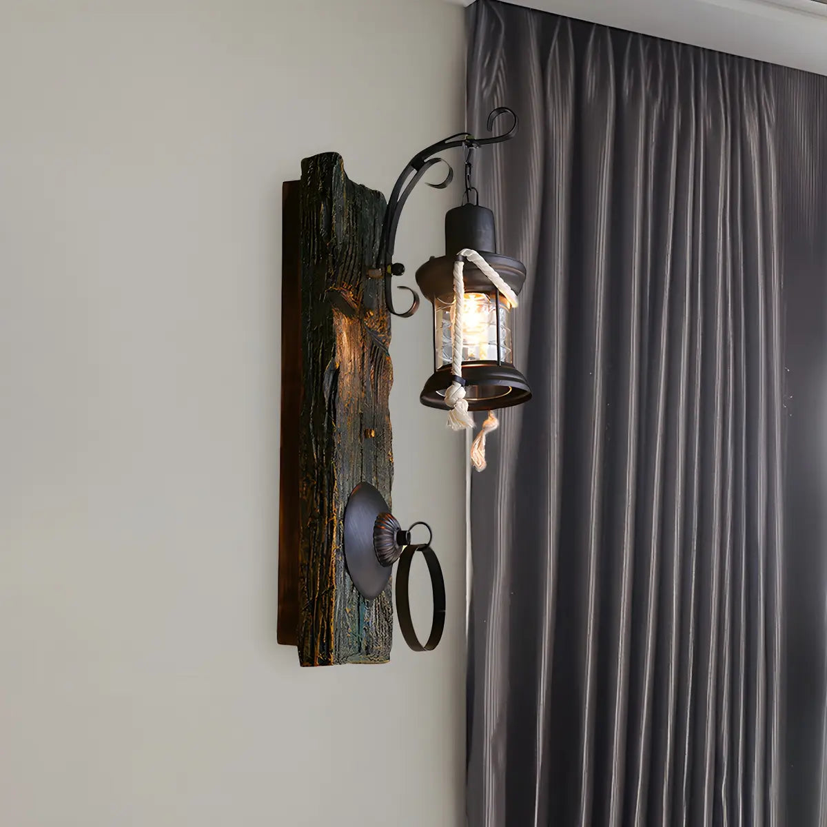 Coastal Lantern Glass Outdoor Black Mini Wall Sconce Image - 5