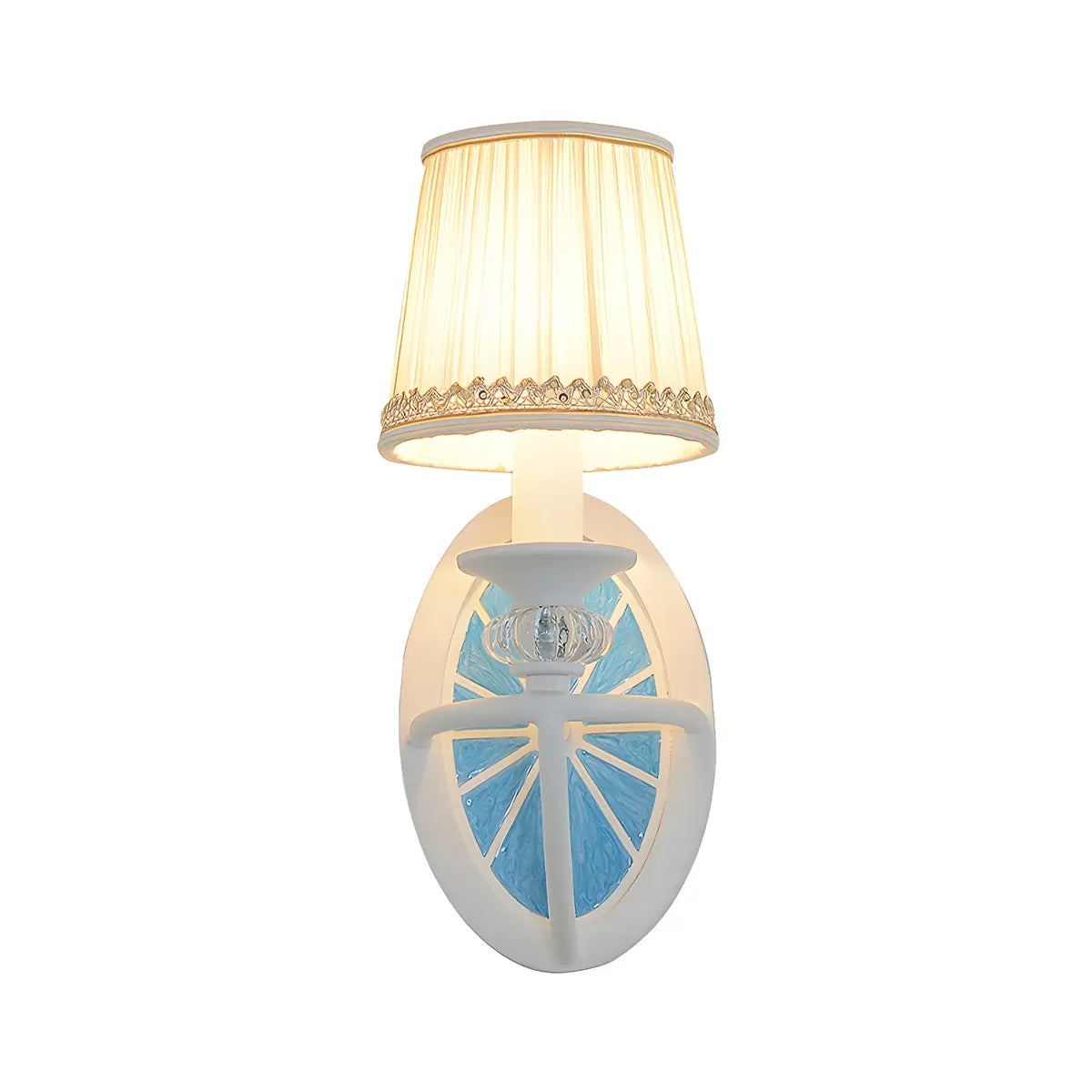 Coastal Round Base Fabric Kids Room Blue Wall Sconce Image - 4