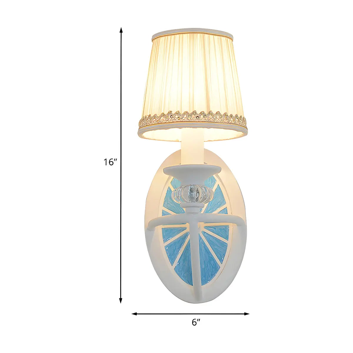 Coastal Round Base Fabric Kids Room Blue Wall Sconce 