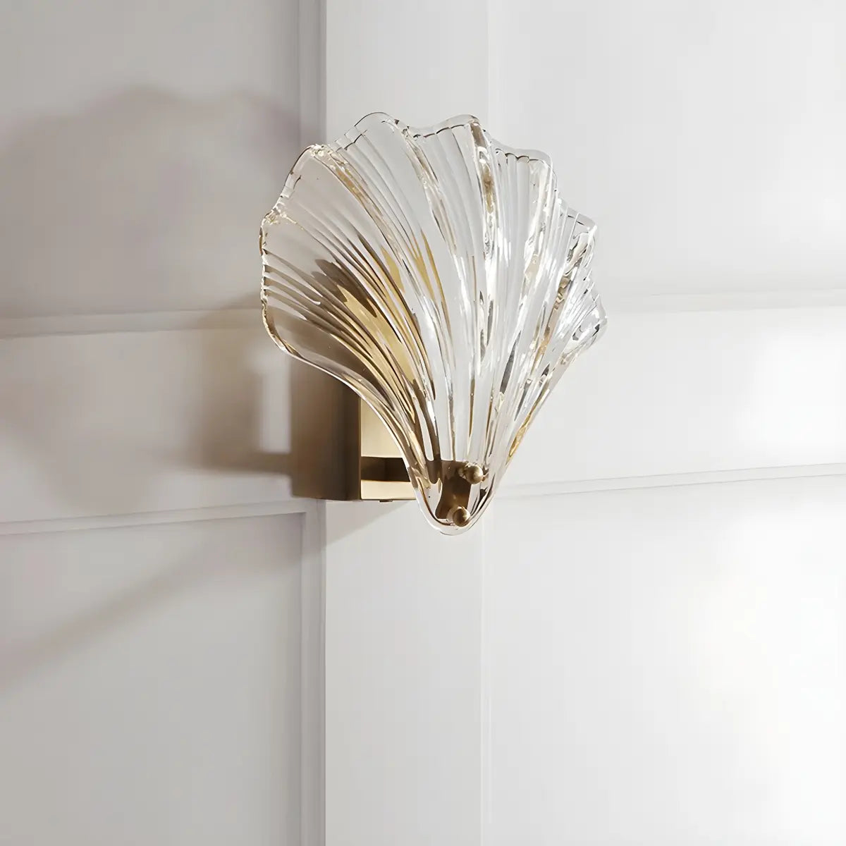 Coastal Shell Ribbed Glass Bedroom Gold Wall Sconce Image - 12