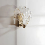 Coastal Shell Ribbed Glass Bedroom Gold Wall Sconce Image - 12