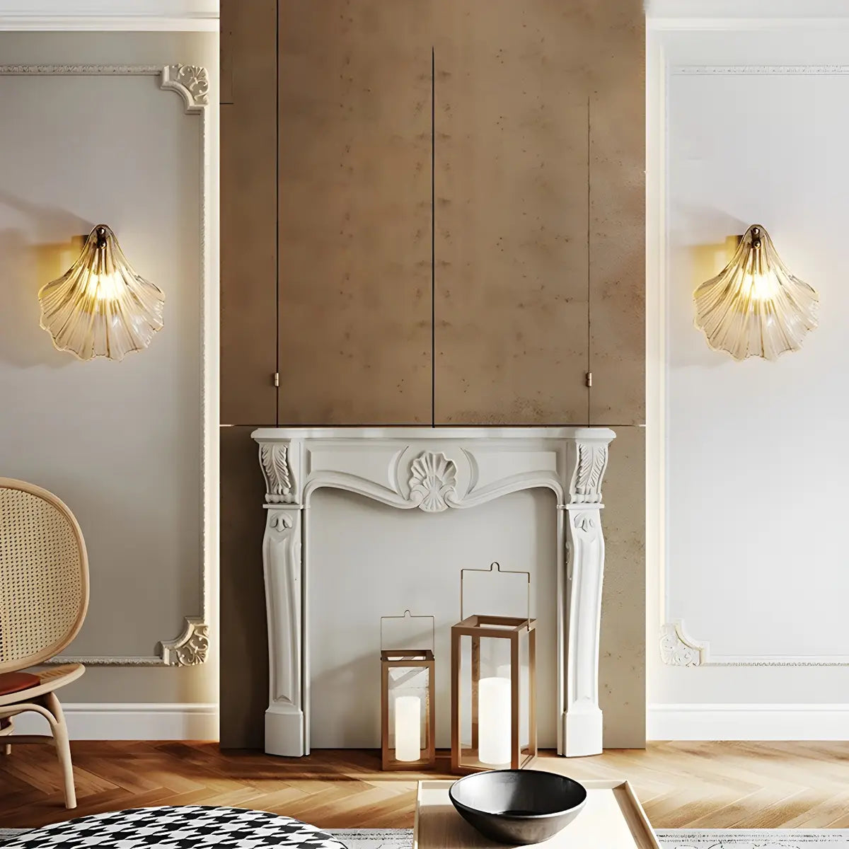Coastal Shell Ribbed Glass Bedroom Gold Wall Sconce Image - 16