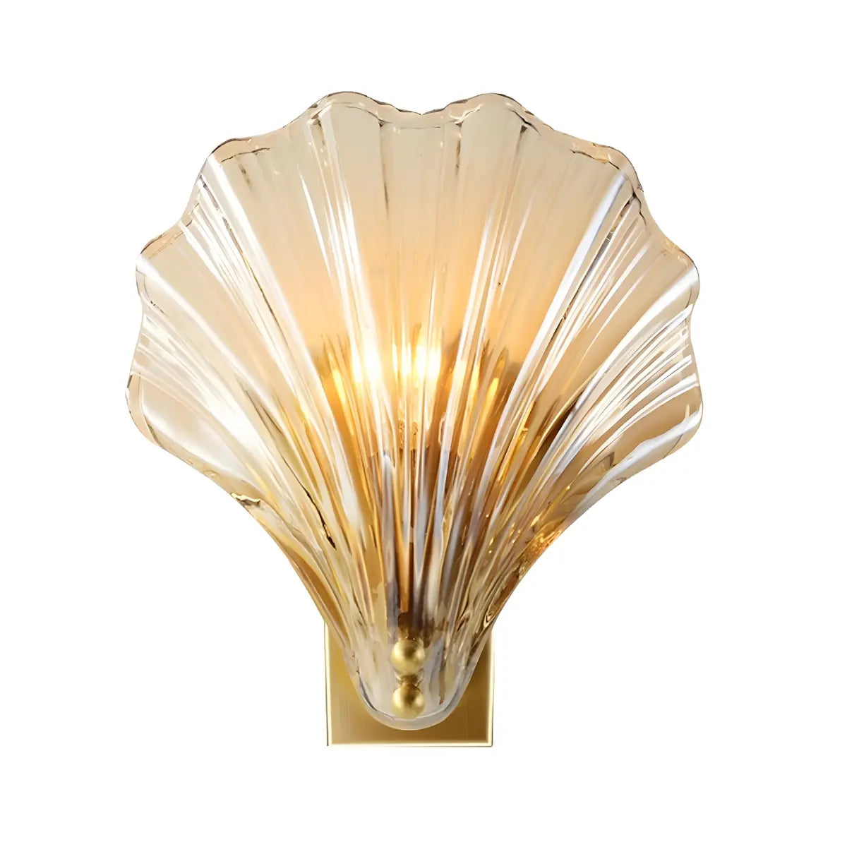 Coastal Shell Ribbed Glass Bedroom Gold Wall Sconce Image - 6