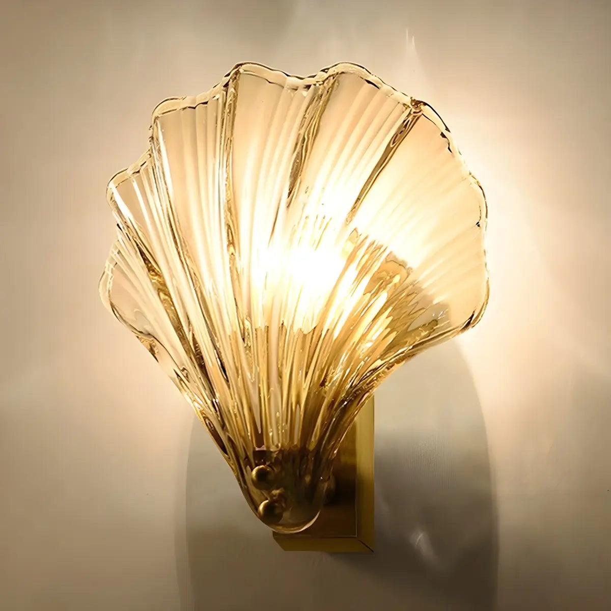 Coastal Shell Ribbed Glass Bedroom Gold Wall Sconce Image - 7