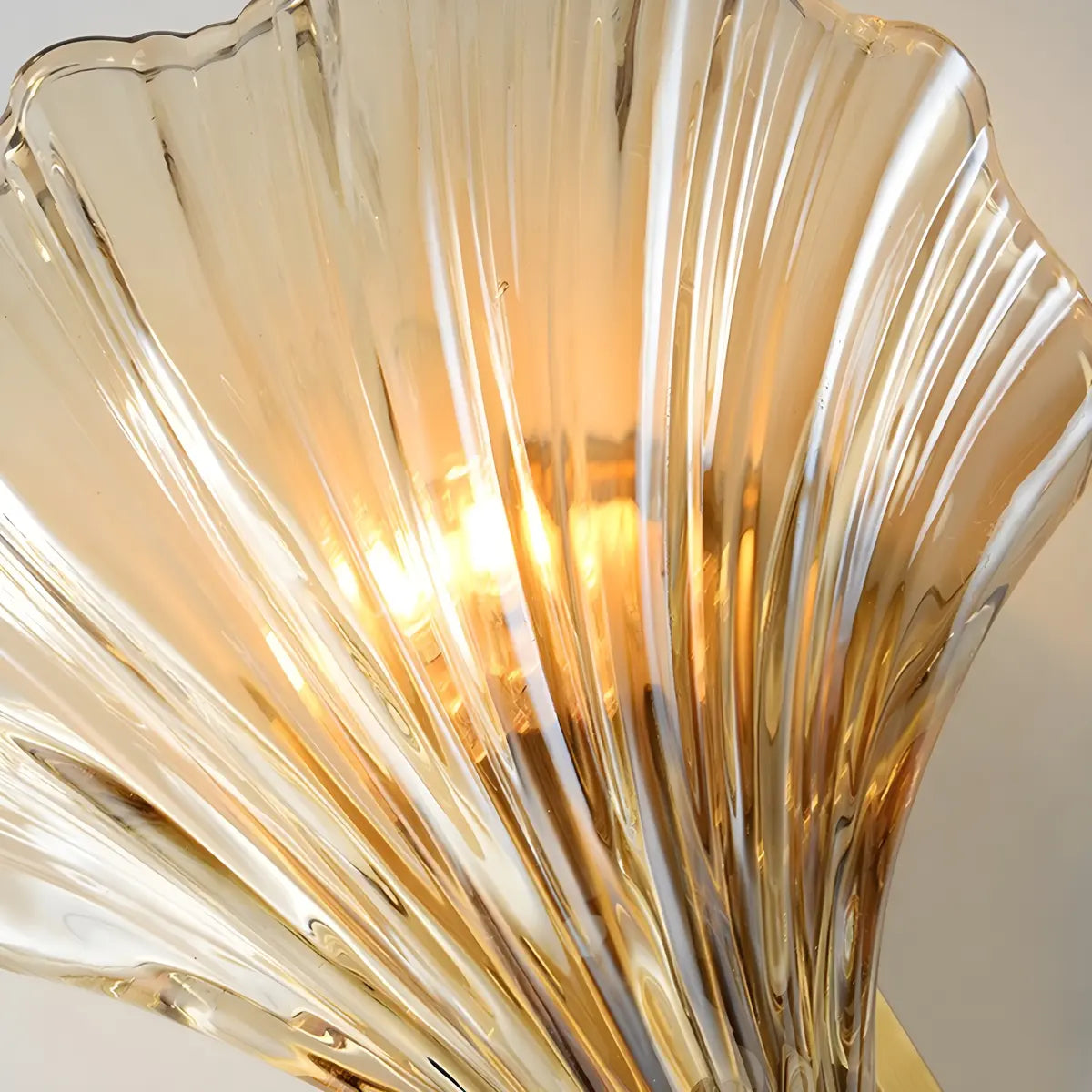 Coastal Shell Ribbed Glass Bedroom Gold Wall Sconce Image - 8