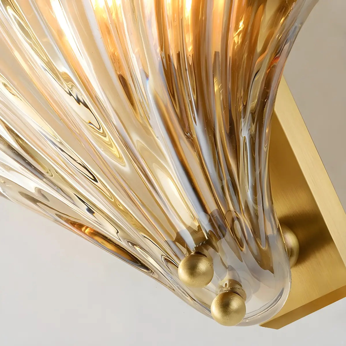 Coastal Shell Ribbed Glass Bedroom Gold Wall Sconce Image - 9