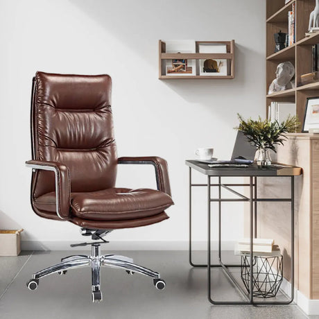 Cocoa Calfskin Ergonomic Office Chair with Headrest Image - 1