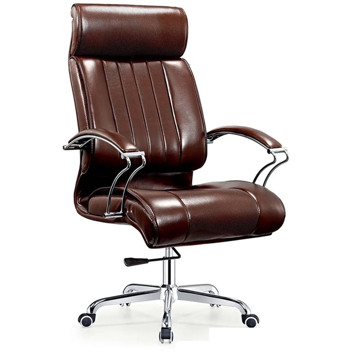 Cocoa Calfskin Ergonomic Office Chair with Headrest Image - 12
