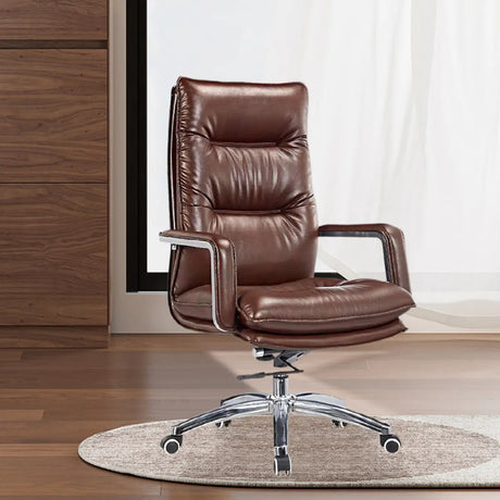 Cocoa Calfskin Ergonomic Office Chair with Headrest Image - 2