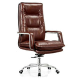 Cocoa Calfskin Ergonomic Office Chair with Headrest Image - 9