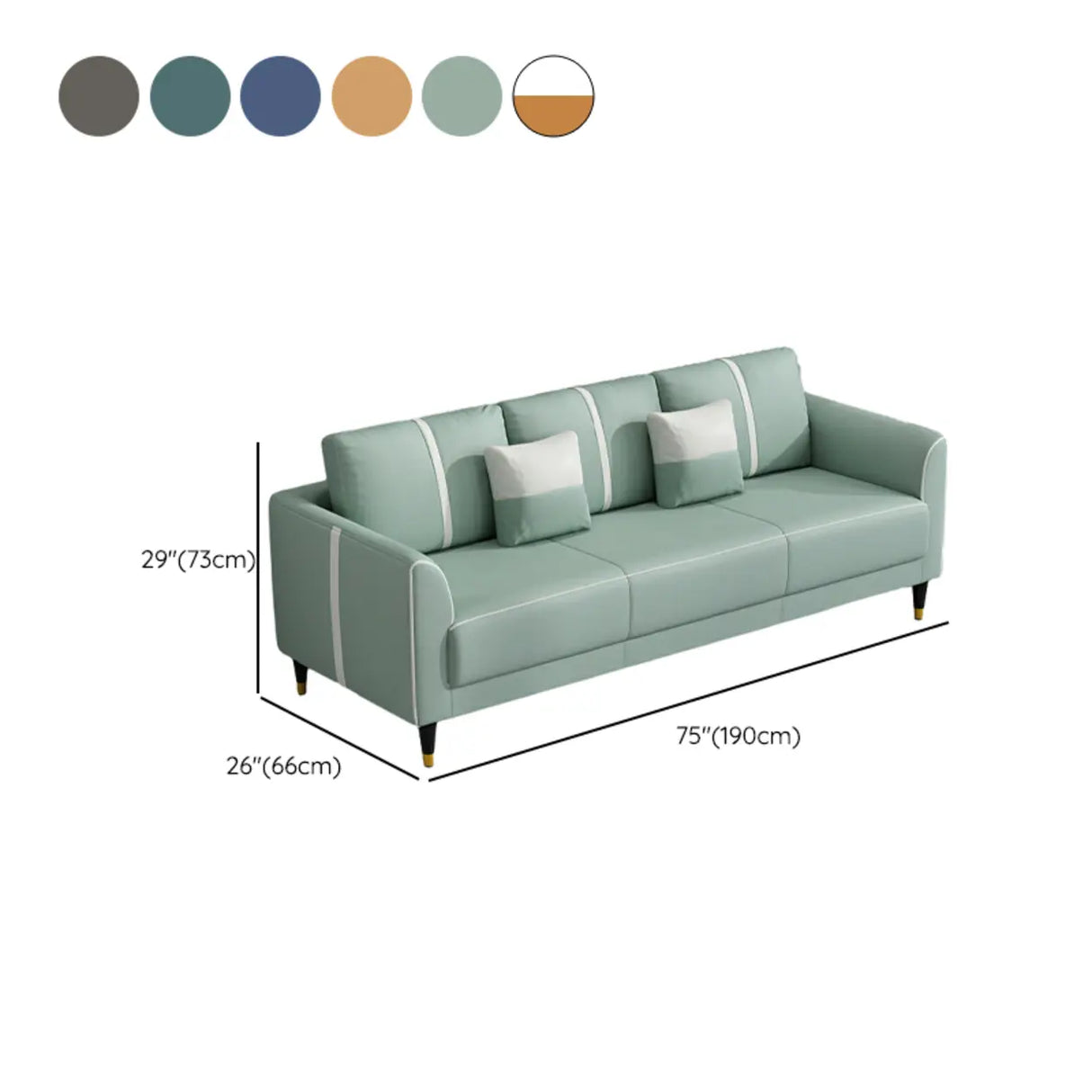 Coffee Anti Cat Scratch Leather Square Arm Pillow Sofa Image - 20