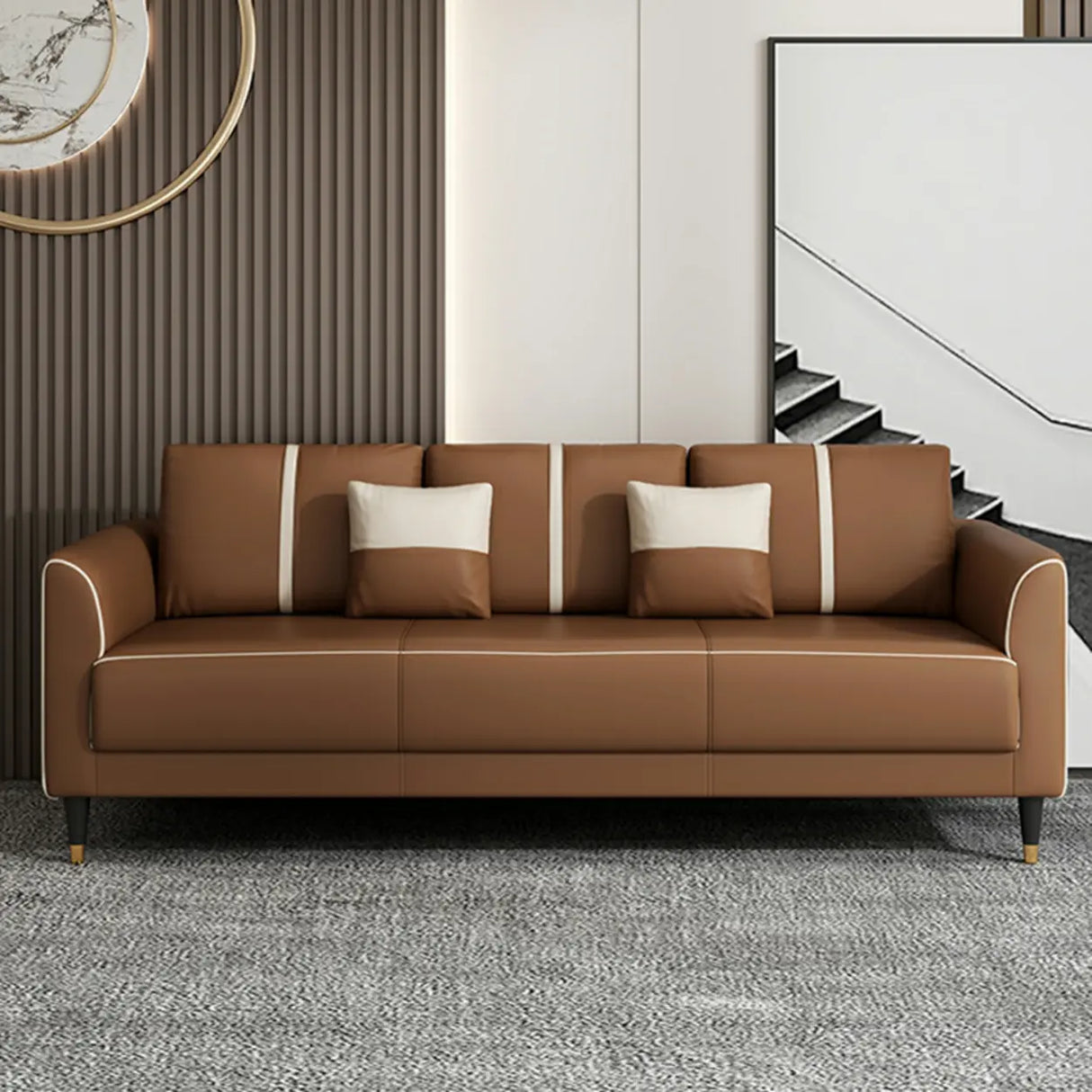 Coffee Anti Cat Scratch Leather Square Arm Pillow Sofa Image - 4