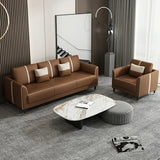 Coffee Anti Cat Scratch Leather Square Arm Pillow Sofa Image - 6