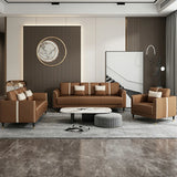 Coffee Anti Cat Scratch Leather Square Arm Pillow Sofa Image - 8
