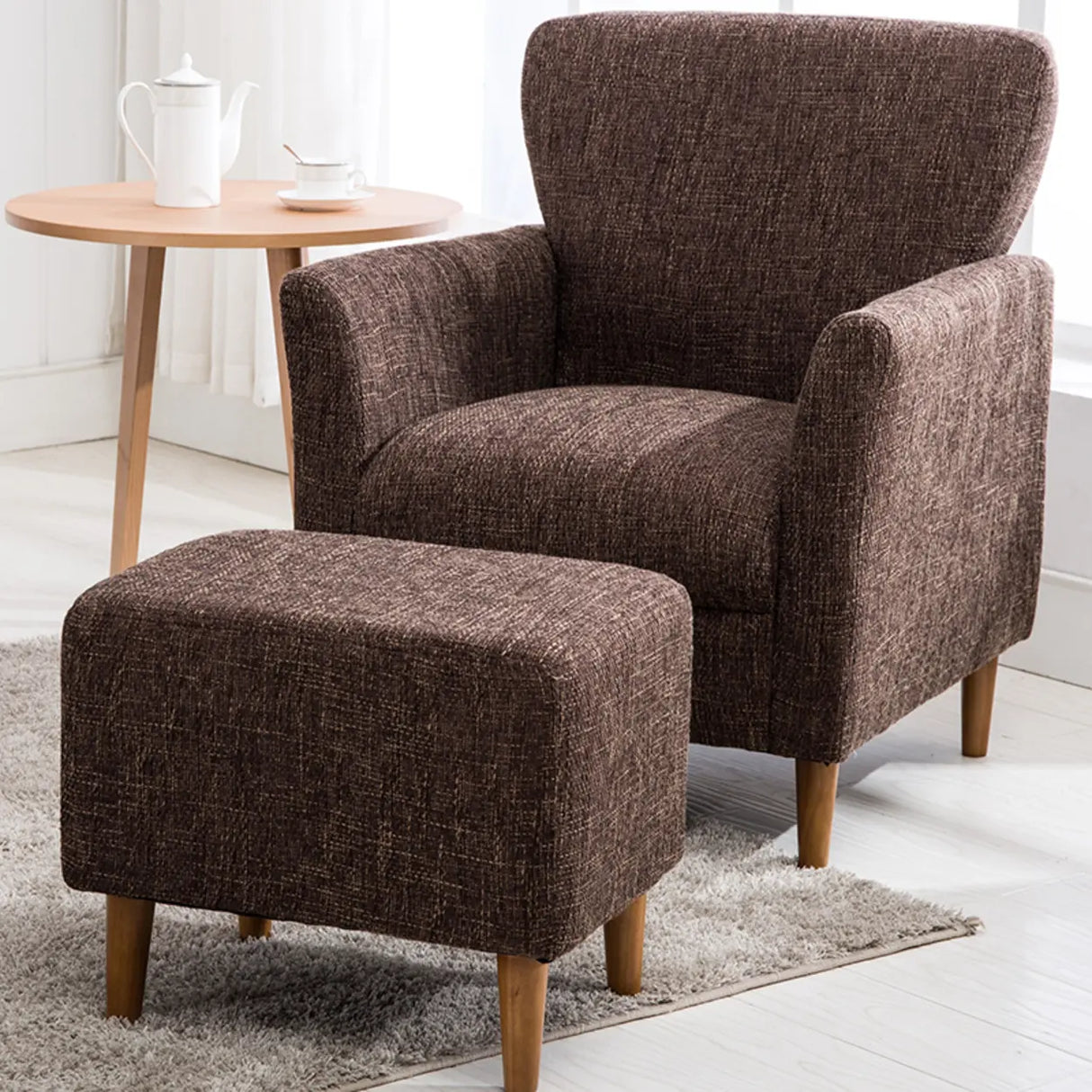 Coffee Cotton Flared Arm Fixed Back Foam Fill Arm Chair Image - 1