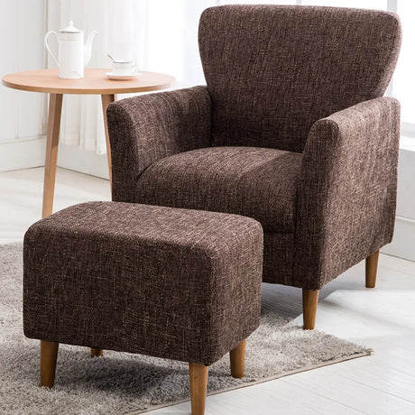 Coffee Cotton Flared Arm Fixed Back Foam Fill Arm Chair Image - 1