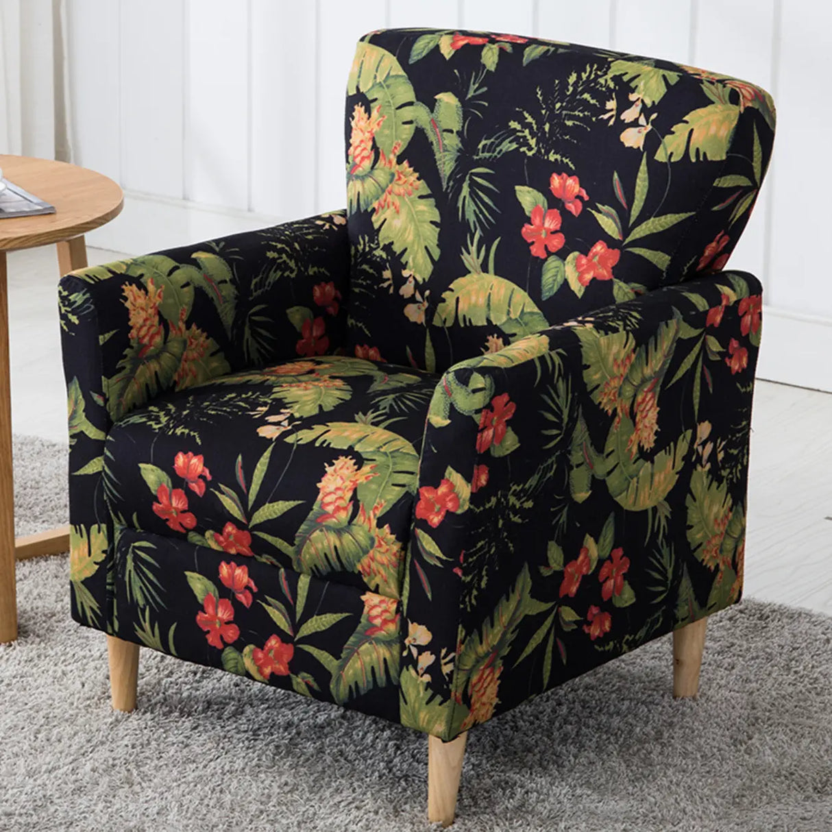 Coffee Cotton Flared Arm Fixed Back Foam Fill Arm Chair Image - 13