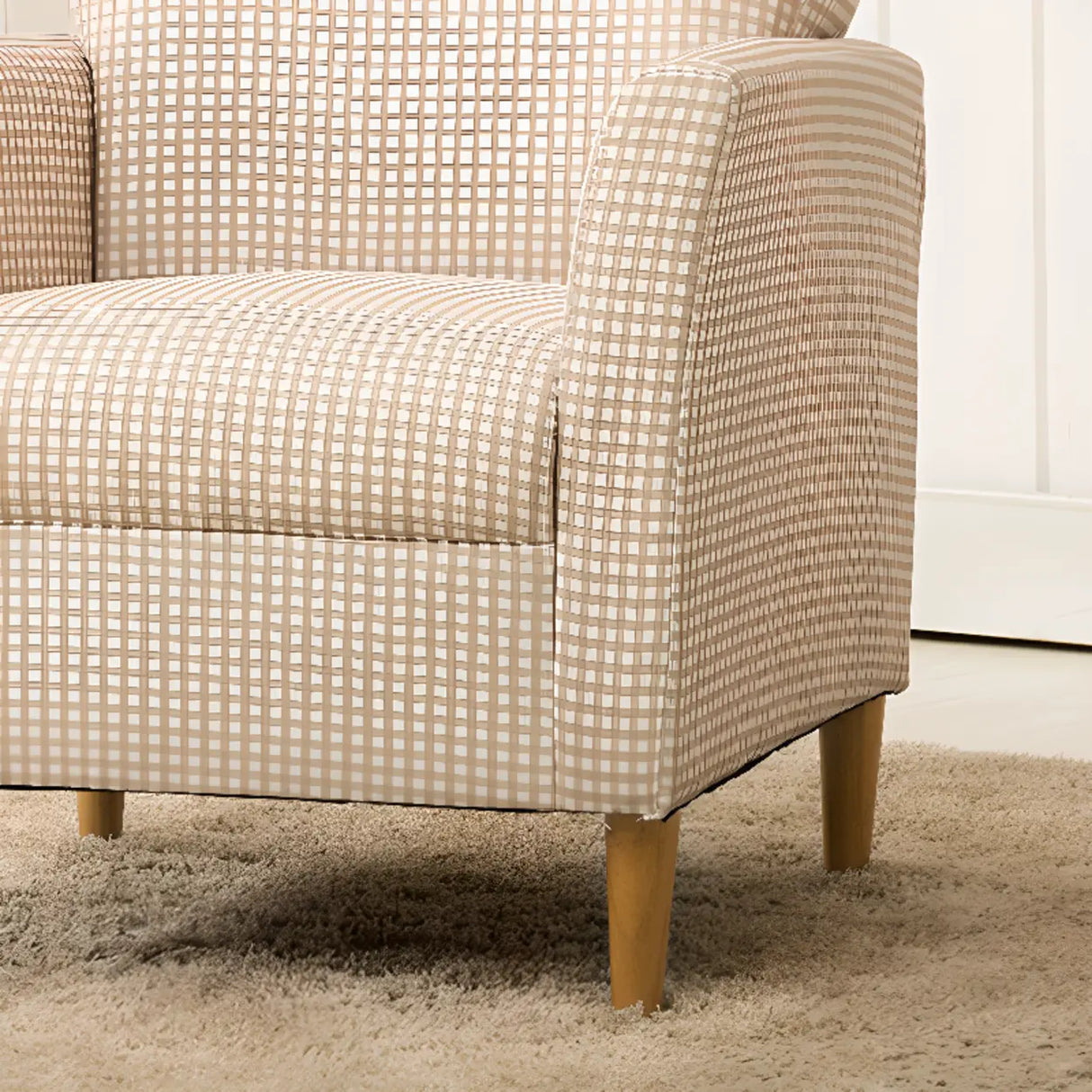 Coffee Cotton Flared Arm Fixed Back Foam Fill Arm Chair Image - 15