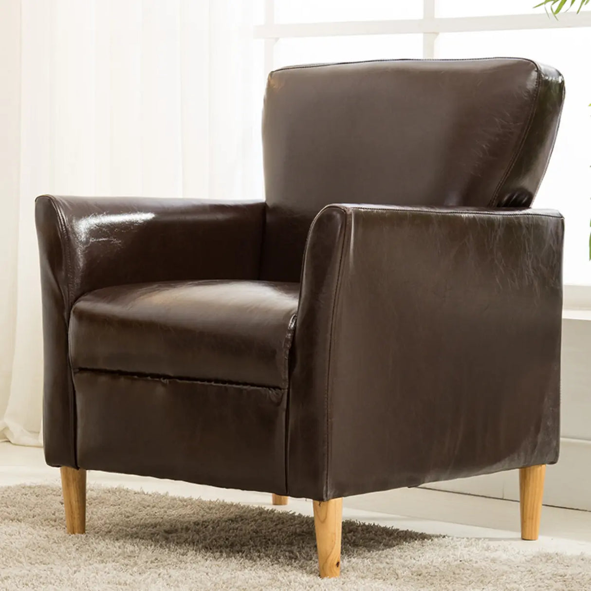 Coffee Cotton Flared Arm Fixed Back Foam Fill Arm Chair Image - 4