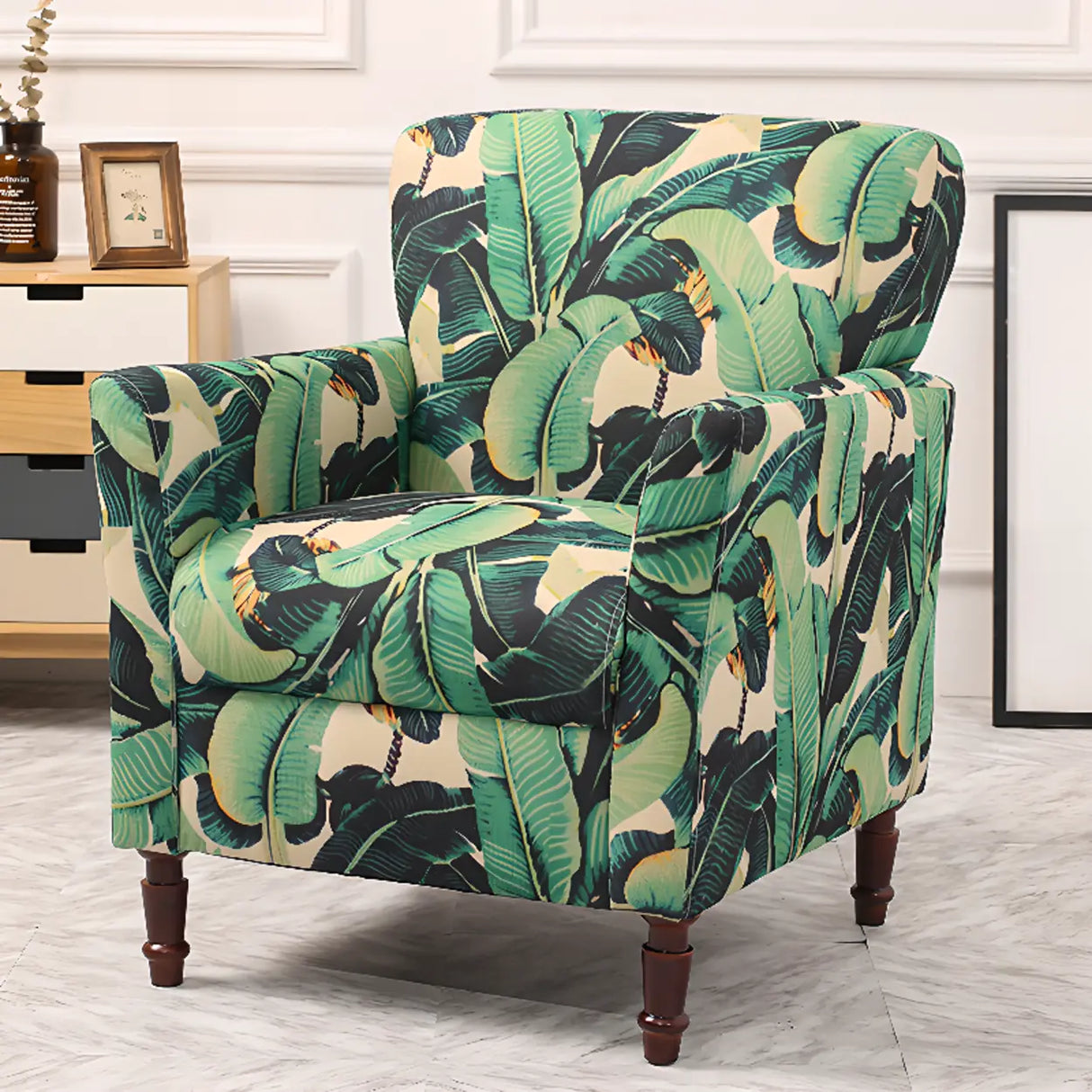 Coffee Cotton Flared Arm Fixed Back Foam Fill Arm Chair Image - 31