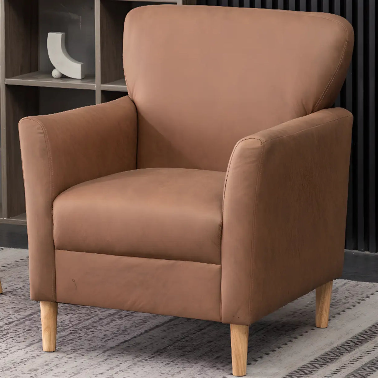 Coffee Cotton Flared Arm Fixed Back Foam Fill Arm Chair Image - 34