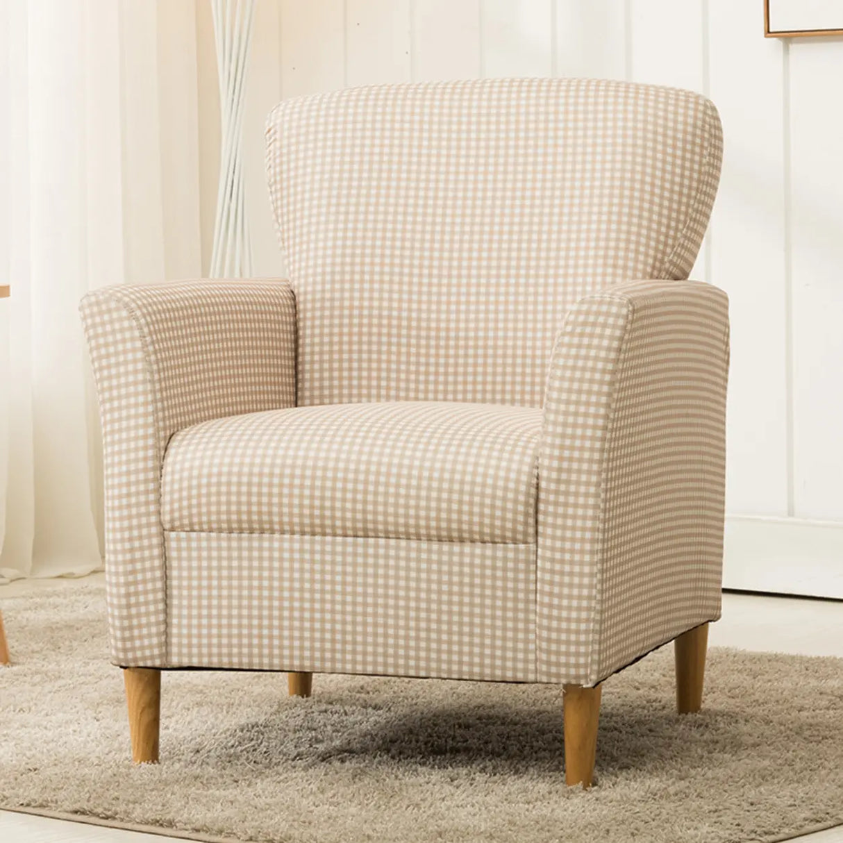 Coffee Cotton Flared Arm Fixed Back Foam Fill Arm Chair Image - 6