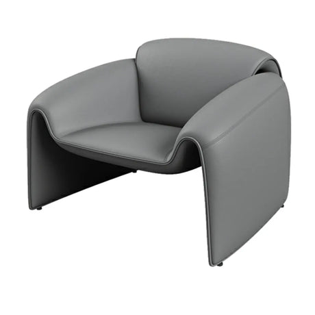 Coffee Curved Leather Sofa Seating Group with Arms Image - 2