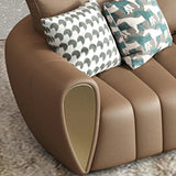 Coffee Curved Leather Sofa Seating Group with Pillow Image - 13