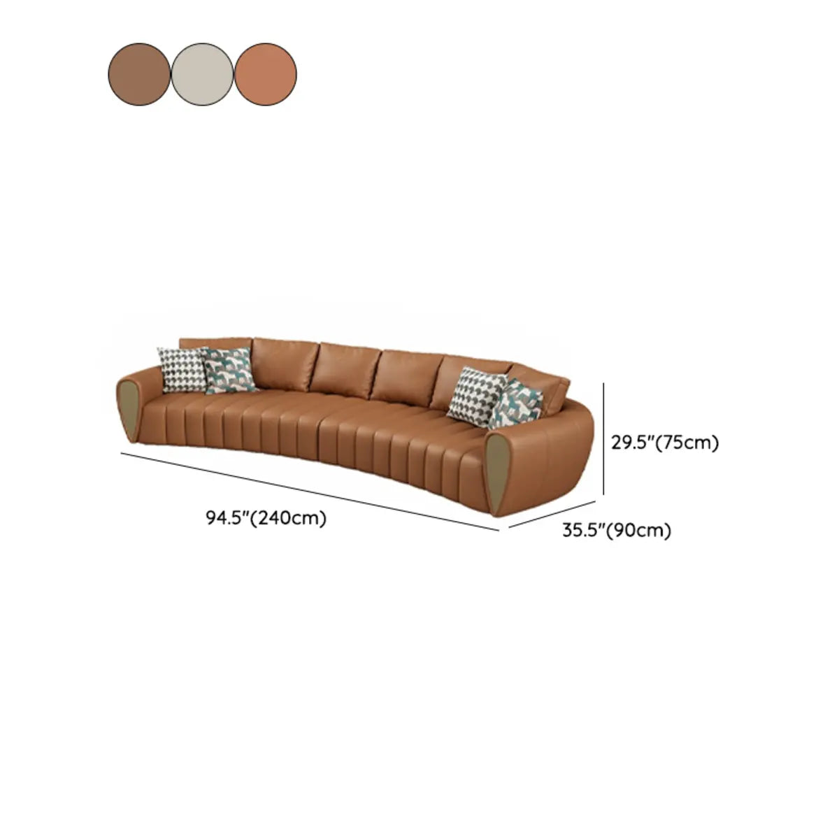 Coffee Curved Leather Sofa Seating Group with Pillow Image - 18