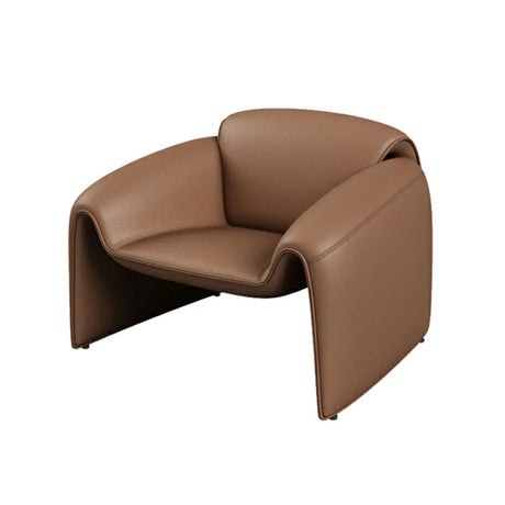 Coffee Curved Leather Sofa Seating Group with Pillow Image - 2
