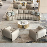Coffee Curved Leather Sofa Seating Group with Pillow Image - 5