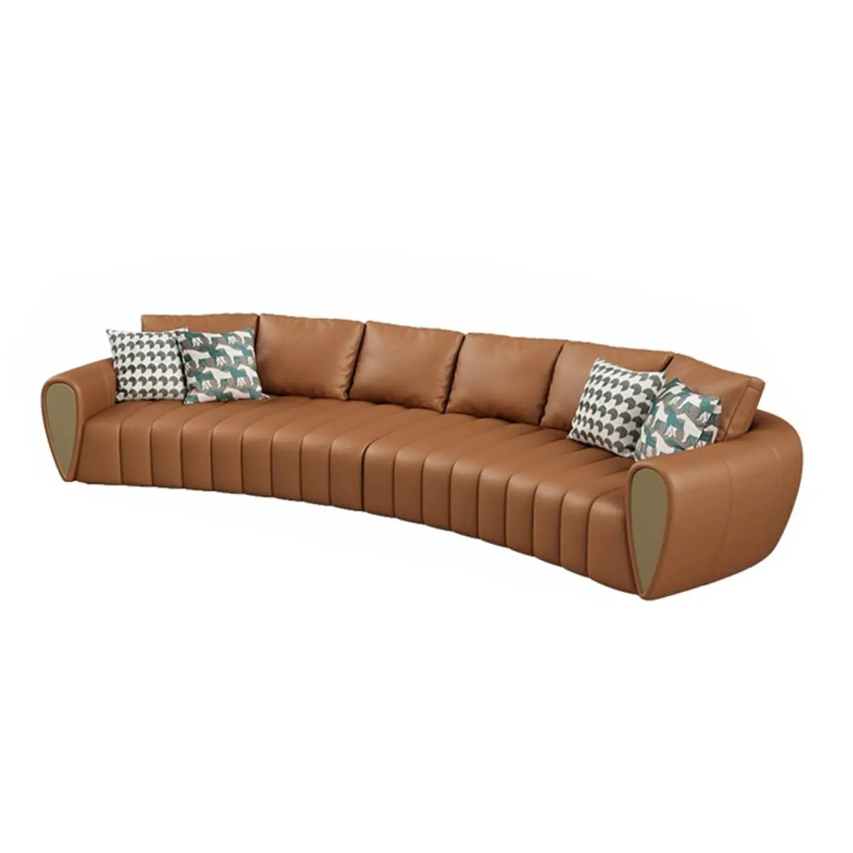 Coffee Curved Leather Sofa Seating Group with Pillow Image - 6