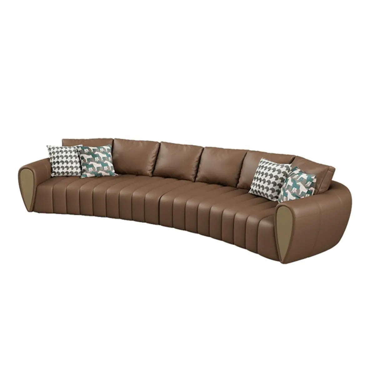 Coffee Curved Leather Sofa Seating Group with Pillow Image - 7