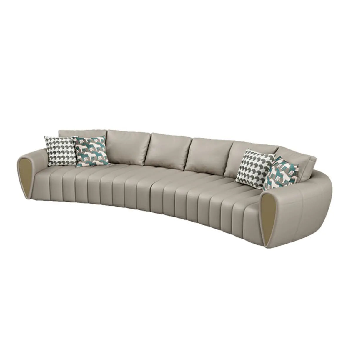 Coffee Curved Leather Sofa Seating Group with Pillow Image - 9