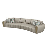 Coffee Curved Leather Sofa Seating Group with Pillow Image - 9
