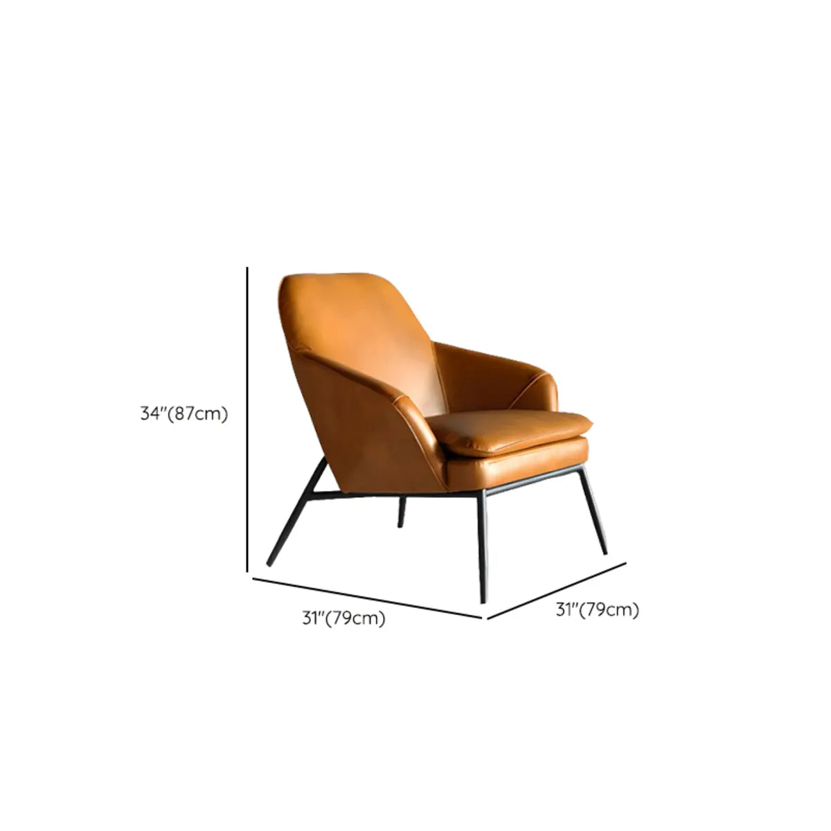 Coffee Leather Sloped Arms Fixed Back Arm Chair 