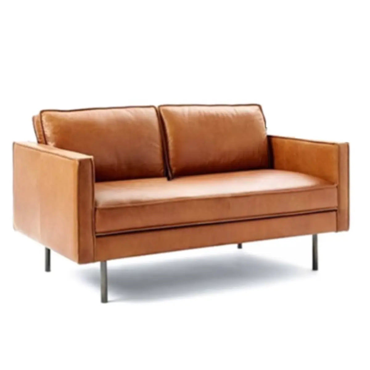 Coffee Leather Wood Frame 3-Seats Sofa with Legs Image - 10