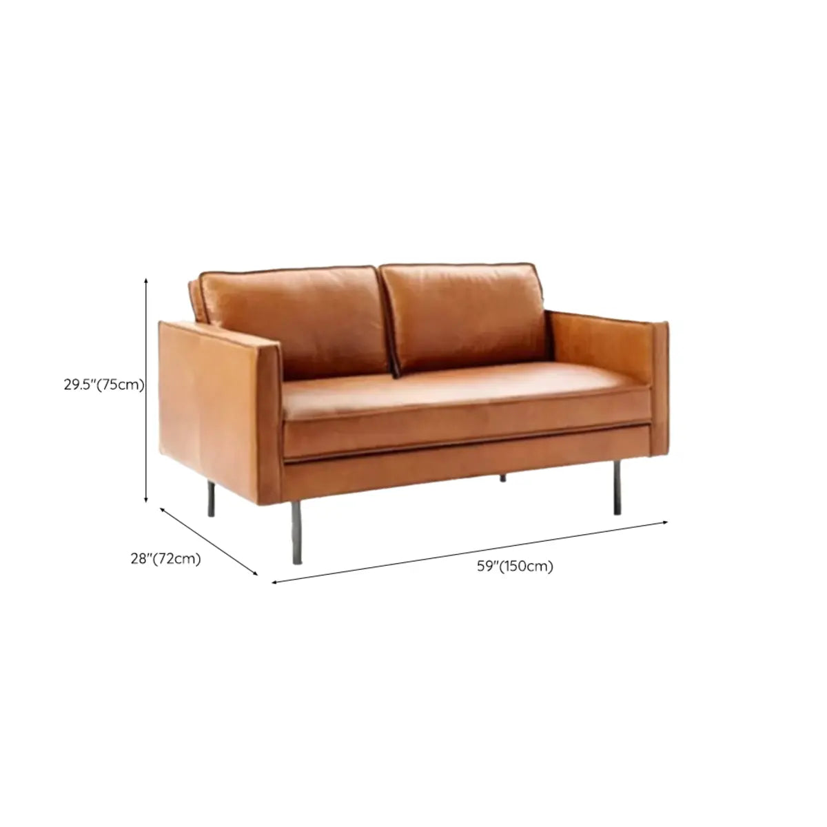 Coffee Leather Wood Frame 3-Seats Sofa with Legs Image - 14