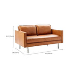 Coffee Leather Wood Frame 3-Seats Sofa with Legs Image - 14
