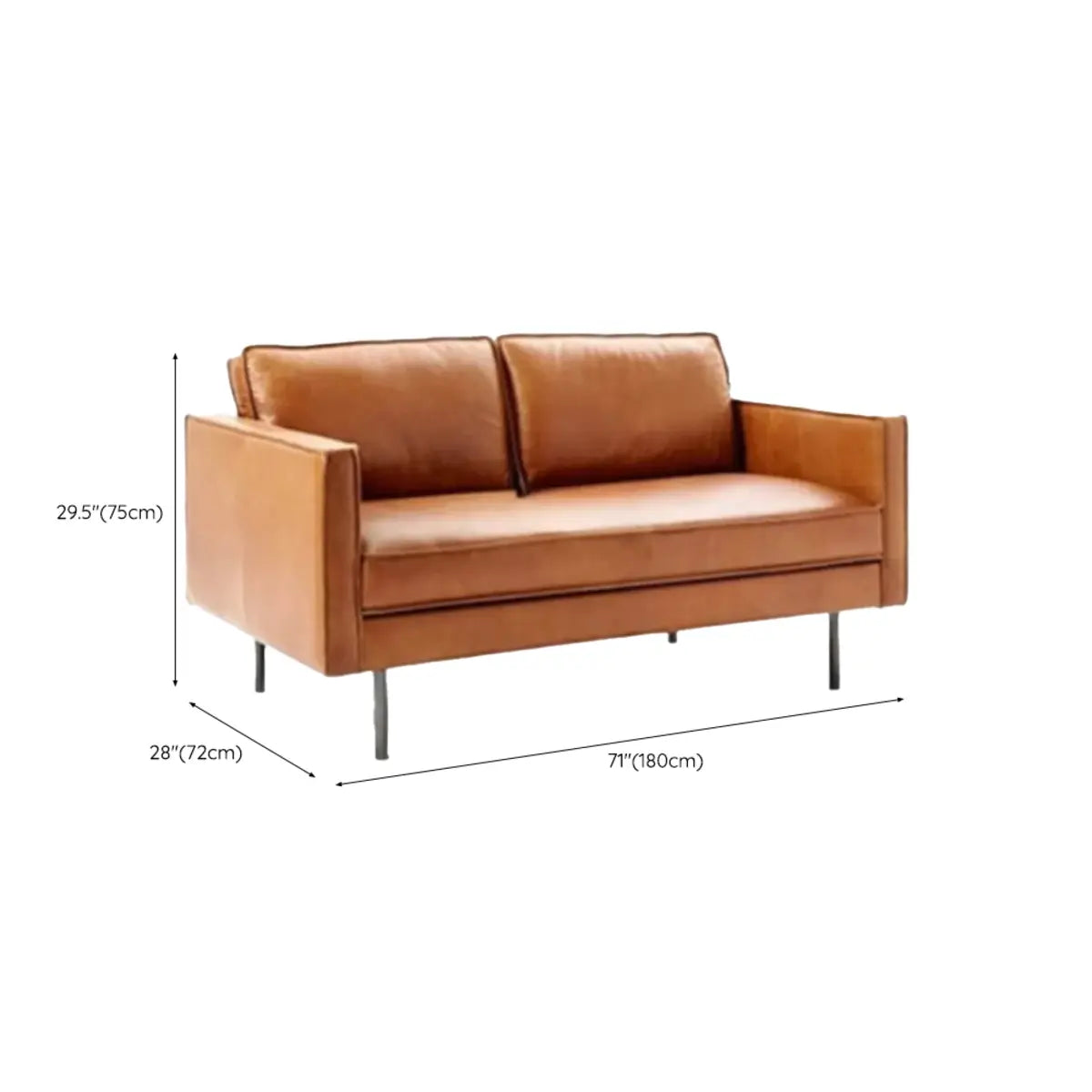 Coffee Leather Wood Frame 3-Seats Sofa with Legs Image - 15