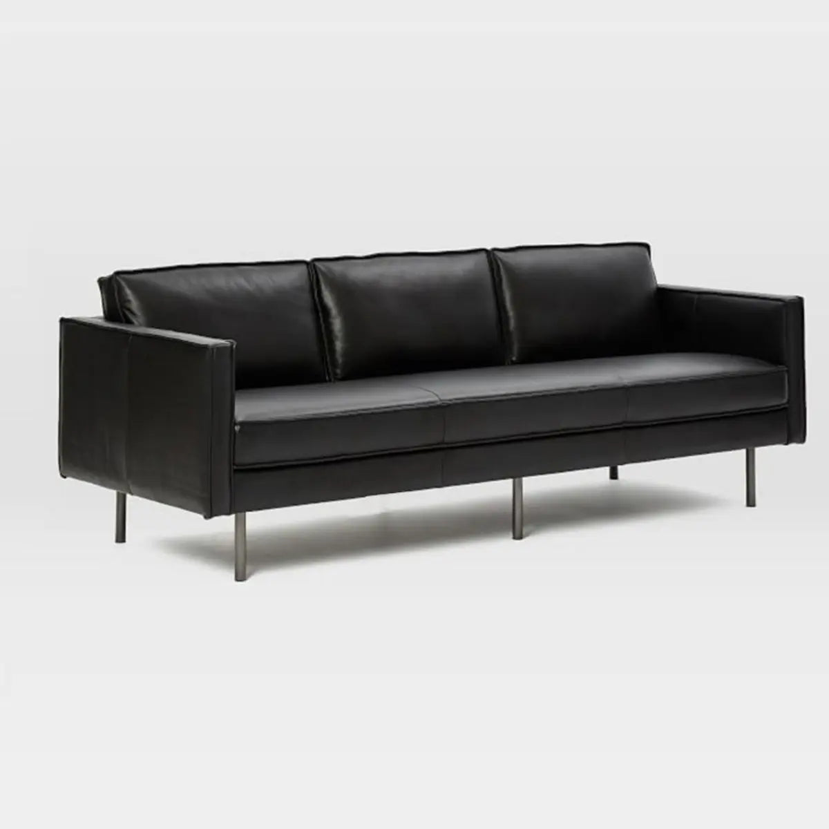 Coffee Leather Wood Frame 3-Seats Sofa with Legs Image - 2