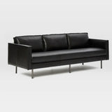 Coffee Leather Wood Frame 3-Seats Sofa with Legs Image - 2